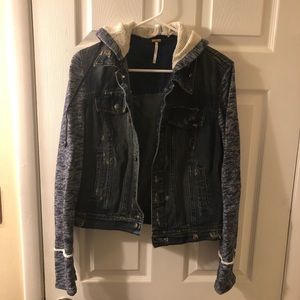 Free People Distressed Jean/Knit Jacket